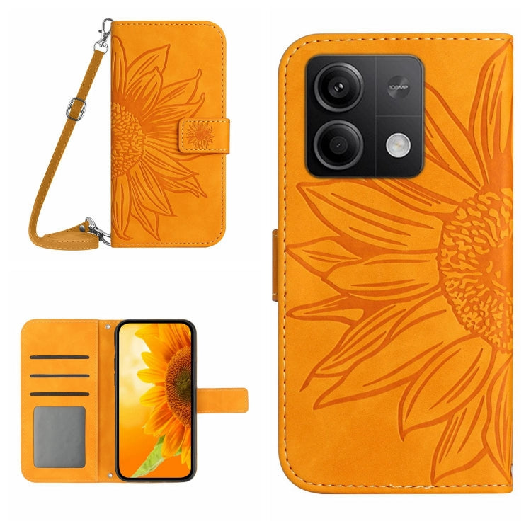 For Xiaomi Redmi Note 13 4G Global Skin Feel Sun Flower Embossed Flip Leather Phone Case with Lanyard(Yellow) - Note 13 Cases by PMC Jewellery | Online Shopping South Africa | PMC Jewellery | Buy Now Pay Later Mobicred