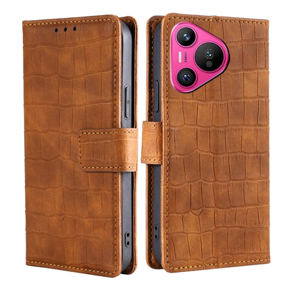 For Huawei Pura 70 5G Skin Feel Crocodile Magnetic Clasp Leather Phone Case(Brown) - Huawei Cases by PMC Jewellery | Online Shopping South Africa | PMC Jewellery | Buy Now Pay Later Mobicred