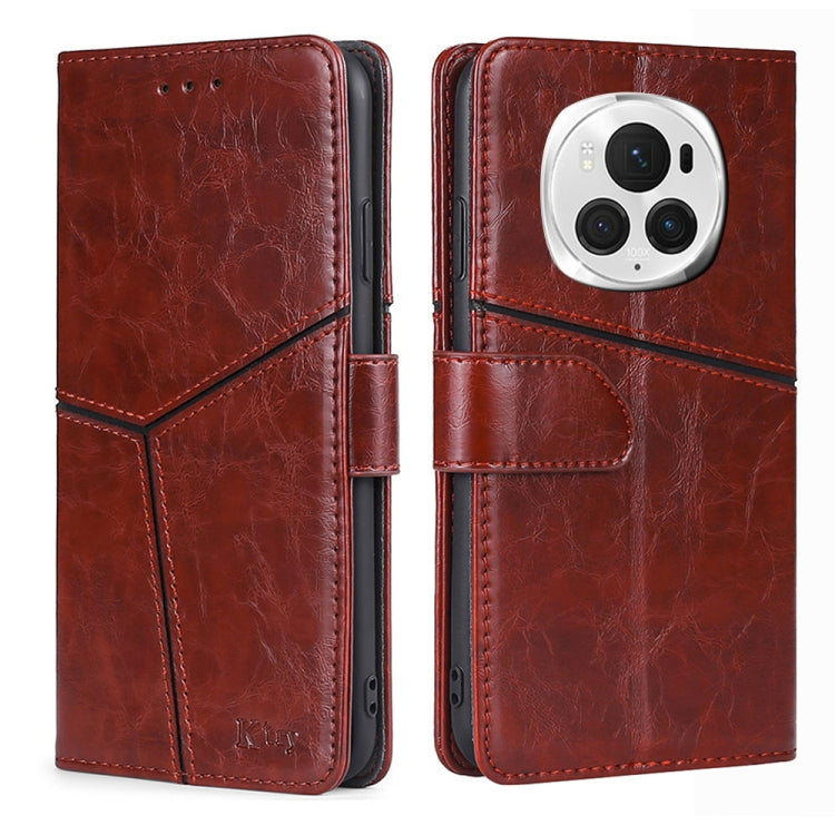 For Honor Magic6 Pro Geometric Stitching Leather Phone Case(Dark Brown) - Honor Cases by PMC Jewellery | Online Shopping South Africa | PMC Jewellery | Buy Now Pay Later Mobicred