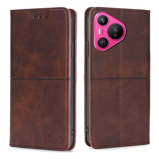 For Huawei Pura 70 5G Cow Texture Magnetic Leather Phone Case(Dark Brown) - Huawei Cases by PMC Jewellery | Online Shopping South Africa | PMC Jewellery | Buy Now Pay Later Mobicred