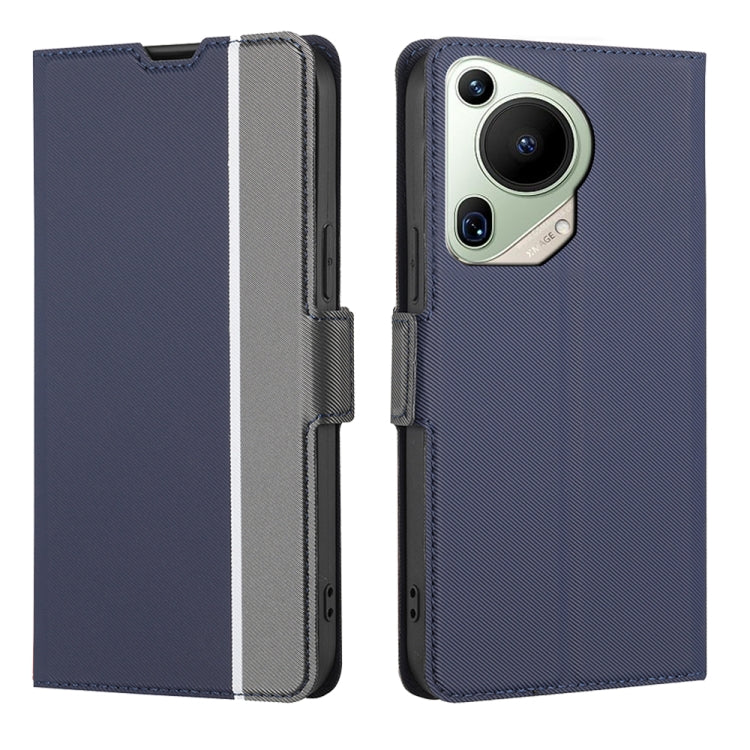 For Huawei Pura 70 Ultra 5G Twill Texture Side Button Leather Phone Case(Blue) - Huawei Cases by PMC Jewellery | Online Shopping South Africa | PMC Jewellery | Buy Now Pay Later Mobicred