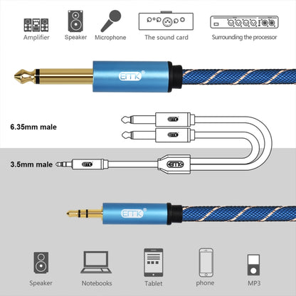 EMK 3.5mm Jack Male to 2 x 6.35mm Jack Male Gold Plated Connector Nylon Braid AUX Cable for Computer / X-BOX / PS3 / CD / DVD, Cable Length:3m(Dark Blue) - Audio Optical Cables by PMC Jewellery | Online Shopping South Africa | PMC Jewellery | Buy Now Pay Later Mobicred