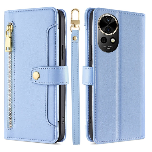 For Huawei nova 12 5G Sheep Texture Cross-body Zipper Wallet Leather Phone Case(Blue) - Huawei Cases by PMC Jewellery | Online Shopping South Africa | PMC Jewellery | Buy Now Pay Later Mobicred