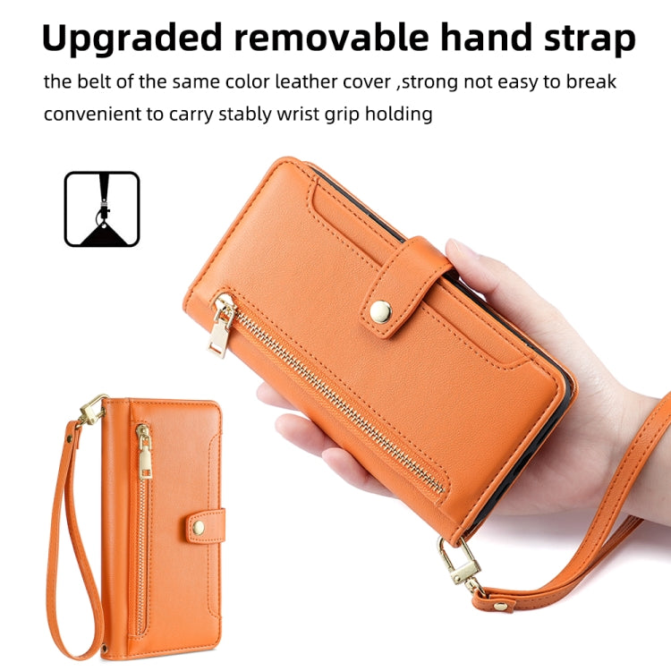 For Huawei Pura 70 5G Sheep Texture Cross-body Zipper Wallet Leather Phone Case(Orange) - Huawei Cases by PMC Jewellery | Online Shopping South Africa | PMC Jewellery | Buy Now Pay Later Mobicred