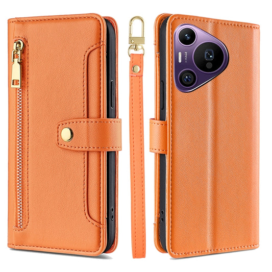 For Huawei Pura 70 Pro / 70 Pro+ 5G Sheep Texture Cross-body Zipper Wallet Leather Phone Case(Orange) - Huawei Cases by PMC Jewellery | Online Shopping South Africa | PMC Jewellery | Buy Now Pay Later Mobicred