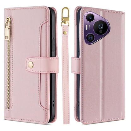 For Huawei Pura 70 Pro / 70 Pro+ 5G Sheep Texture Cross-body Zipper Wallet Leather Phone Case(Pink) - Huawei Cases by PMC Jewellery | Online Shopping South Africa | PMC Jewellery | Buy Now Pay Later Mobicred