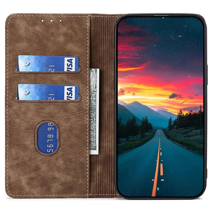 For Honor Magic6 Pro RFID Anti-theft Brush Magnetic Leather Phone Case(Brown) - Honor Cases by PMC Jewellery | Online Shopping South Africa | PMC Jewellery | Buy Now Pay Later Mobicred