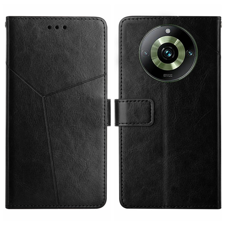 For Realme 11 Pro 5G / 11 Pro+ 5G HT01 Y-shaped Pattern Flip Leather Phone Case(Black) - Realme Cases by PMC TechLife | Online Shopping South Africa | PMC TechLife | Buy Now Pay Later Mobicred