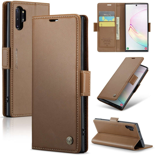 For Samsung Galaxy Note10+ CaseMe 023 Butterfly Buckle Litchi Texture RFID Anti-theft Leather Phone Case(Brown) - Galaxy Phone Cases by CaseMe | Online Shopping South Africa | PMC Jewellery | Buy Now Pay Later Mobicred