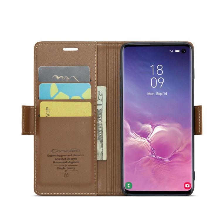 For Samsung Galaxy S10 CaseMe 023 Butterfly Buckle Litchi Texture RFID Anti-theft Leather Phone Case(Brown) - Galaxy Phone Cases by CaseMe | Online Shopping South Africa | PMC Jewellery | Buy Now Pay Later Mobicred