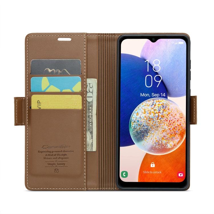 For Samsung Galaxy A14 4G/5G CaseMe 023 Butterfly Buckle Litchi Texture RFID Anti-theft Leather Phone Case(Brown) - Galaxy Phone Cases by CaseMe | Online Shopping South Africa | PMC Jewellery | Buy Now Pay Later Mobicred