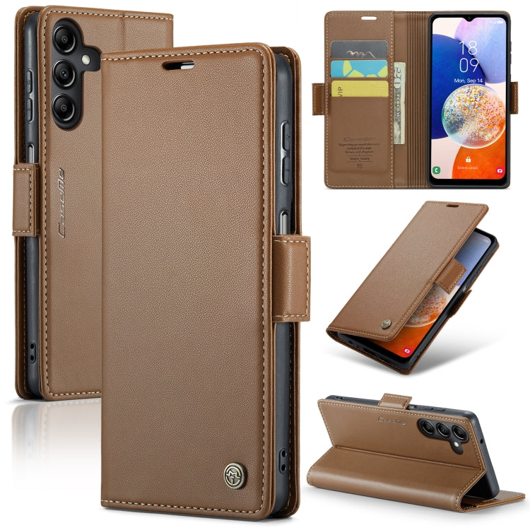 For Samsung Galaxy A14 4G/5G CaseMe 023 Butterfly Buckle Litchi Texture RFID Anti-theft Leather Phone Case(Brown) - Galaxy Phone Cases by CaseMe | Online Shopping South Africa | PMC Jewellery | Buy Now Pay Later Mobicred