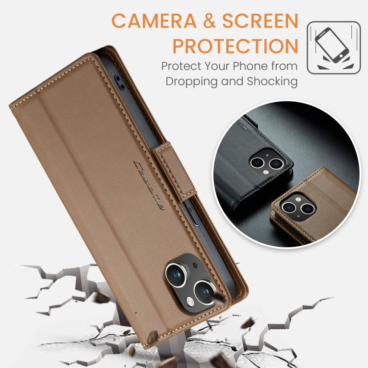 For iPhone 15 Plus CaseMe 023 Butterfly Buckle Litchi Texture RFID Anti-theft Leather Phone Case(Brown) - iPhone 15 Plus Cases by CaseMe | Online Shopping South Africa | PMC Jewellery | Buy Now Pay Later Mobicred