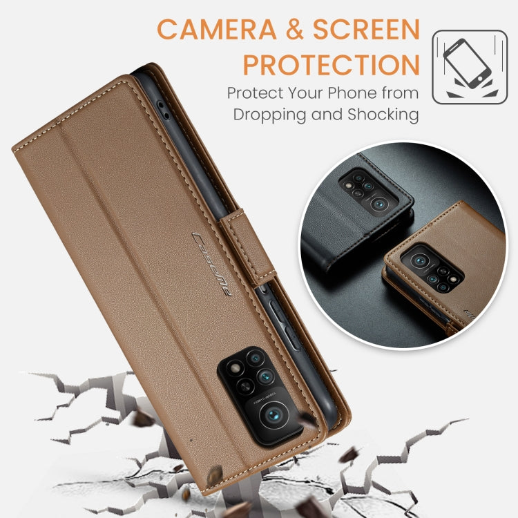 For Xiaomi Mi 10T 5G／10T Pro 5G CaseMe 023 Butterfly Buckle Litchi Texture RFID Anti-theft Leather Phone Case(Brown) - Xiaomi Cases by CaseMe | Online Shopping South Africa | PMC Jewellery | Buy Now Pay Later Mobicred