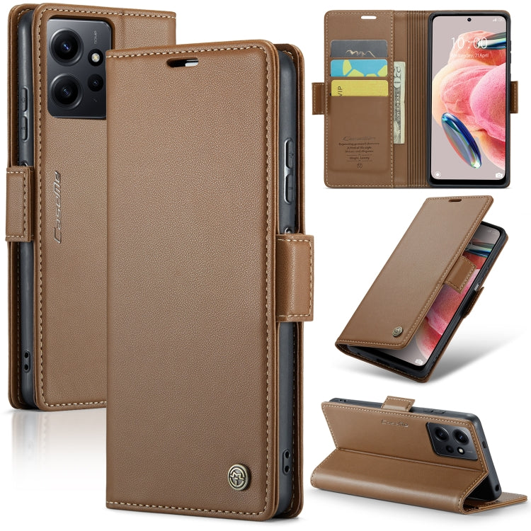 For Xiaomi Redmi Note 12 4G Global CaseMe 023 Butterfly Buckle Litchi Texture RFID Anti-theft Leather Phone Case(Brown) - Xiaomi Cases by CaseMe | Online Shopping South Africa | PMC Jewellery | Buy Now Pay Later Mobicred