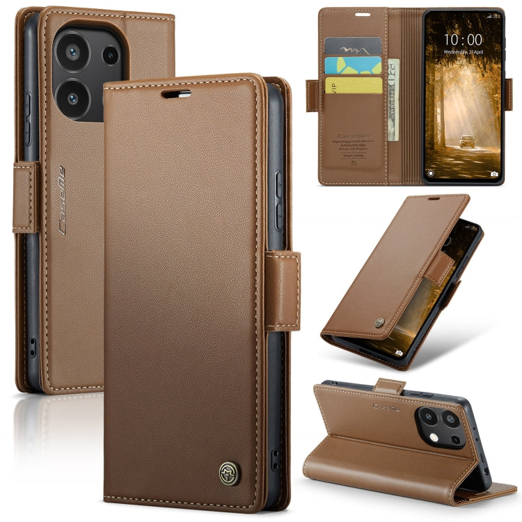 For Xiaomi Redmi Note 13 4G CaseMe 023 Butterfly Buckle Litchi Texture RFID Anti-theft Leather Phone Case(Brown) - Xiaomi Cases by CaseMe | Online Shopping South Africa | PMC Jewellery | Buy Now Pay Later Mobicred