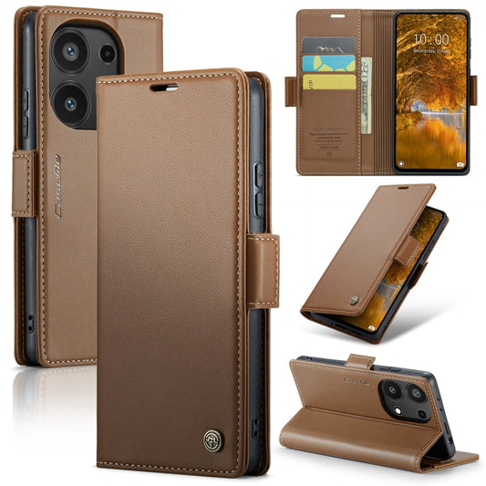 For Xiaomi Redmi Note 13 Pro 4G CaseMe 023 Butterfly Buckle Litchi Texture RFID Anti-theft Leather Phone Case(Brown) - Xiaomi Cases by CaseMe | Online Shopping South Africa | PMC Jewellery | Buy Now Pay Later Mobicred