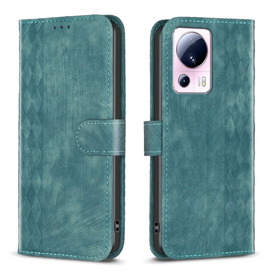 For Xiaomi 13 Lite 5G / Civi 2 Plaid Embossed Leather Phone Case(Green) - 13 Lite Cases by PMC Jewellery | Online Shopping South Africa | PMC Jewellery | Buy Now Pay Later Mobicred