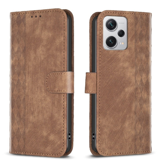For Xiaomi Redmi Note 12 Pro+ Global Plaid Embossed Leather Phone Case(Brown) - Xiaomi Cases by PMC Jewellery | Online Shopping South Africa | PMC Jewellery | Buy Now Pay Later Mobicred