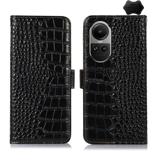 For OPPO Reno10 5G / 10 Pro 5G Global Crocodile Top Layer Cowhide Leather Phone Case(Black) - OPPO Cases by PMC Jewellery | Online Shopping South Africa | PMC Jewellery | Buy Now Pay Later Mobicred