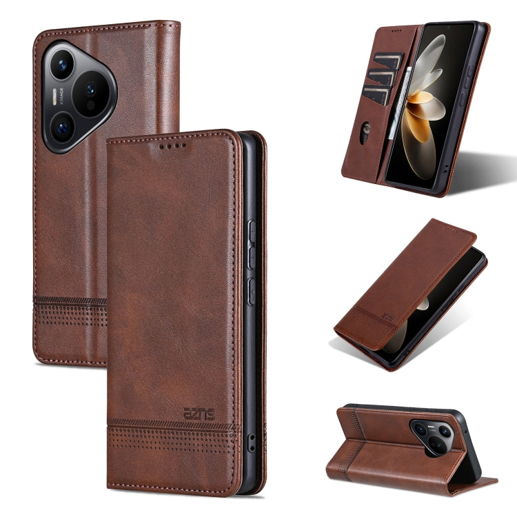 For Huawei Pura 70 AZNS Magnetic Calf Texture Flip Leather Phone Case(Dark Brown) - Huawei Cases by AZNS | Online Shopping South Africa | PMC Jewellery | Buy Now Pay Later Mobicred