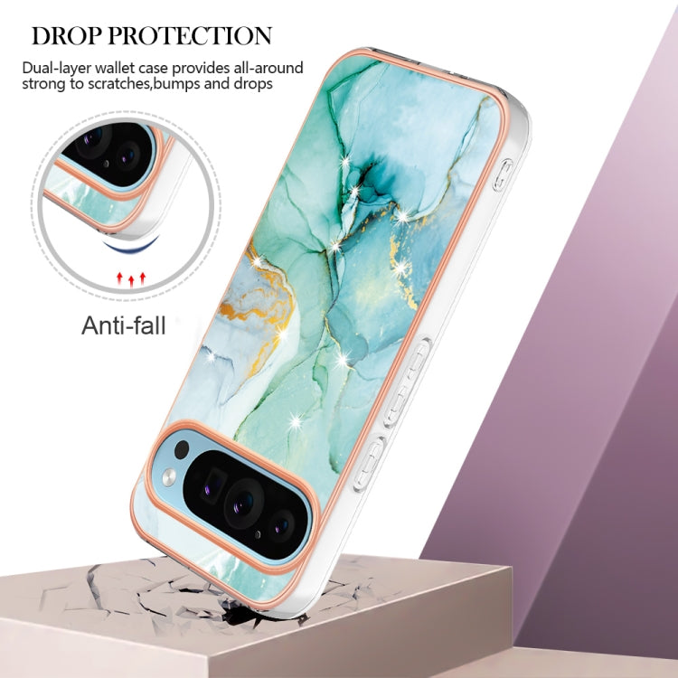 For Google Pixel 9 / 9 Pro Electroplating Marble Dual-side IMD Phone Case(Green 003) - Google Cases by PMC Jewellery | Online Shopping South Africa | PMC Jewellery | Buy Now Pay Later Mobicred