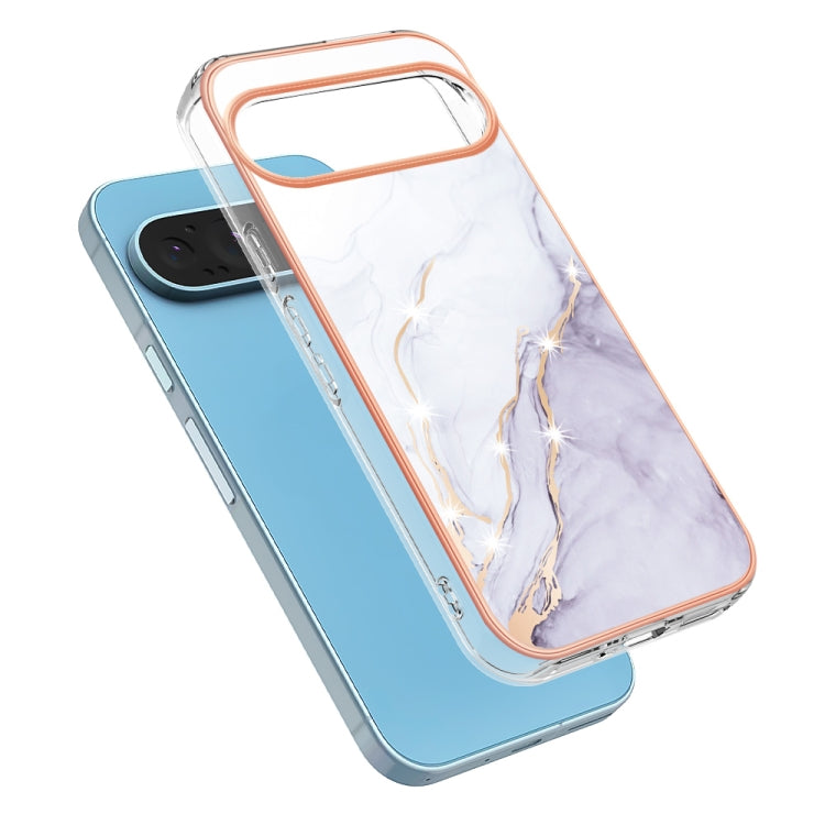 For Google Pixel 9 / 9 Pro Electroplating Marble Dual-side IMD Phone Case(White 006) - Google Cases by PMC Jewellery | Online Shopping South Africa | PMC Jewellery | Buy Now Pay Later Mobicred