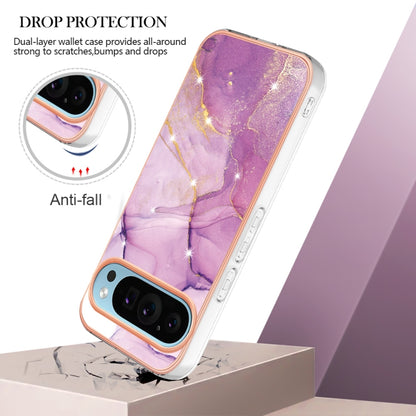 For Google Pixel 9 Pro XL Electroplating Marble Dual-side IMD Phone Case(Purple 001) - Google Cases by PMC Jewellery | Online Shopping South Africa | PMC Jewellery | Buy Now Pay Later Mobicred