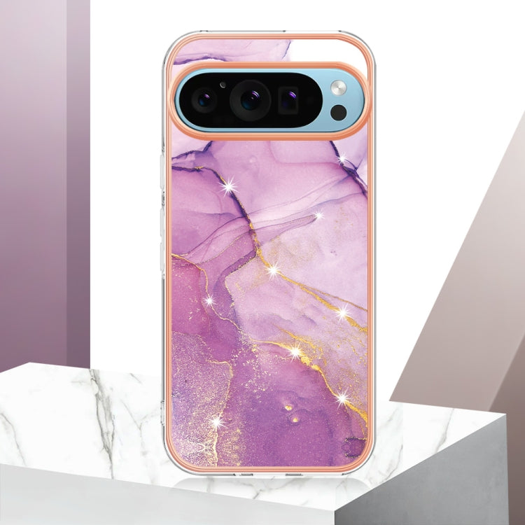 For Google Pixel 9 Pro XL Electroplating Marble Dual-side IMD Phone Case(Purple 001) - Google Cases by PMC Jewellery | Online Shopping South Africa | PMC Jewellery | Buy Now Pay Later Mobicred