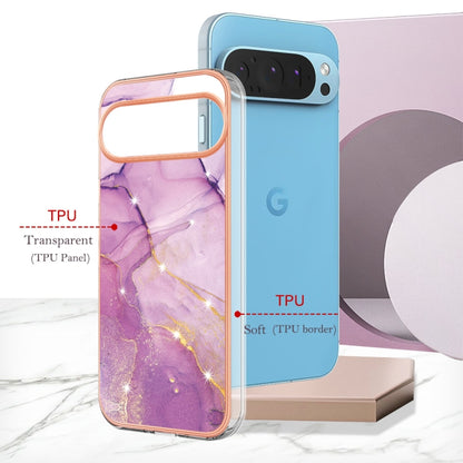 For Google Pixel 9 Pro XL Electroplating Marble Dual-side IMD Phone Case(Purple 001) - Google Cases by PMC Jewellery | Online Shopping South Africa | PMC Jewellery | Buy Now Pay Later Mobicred