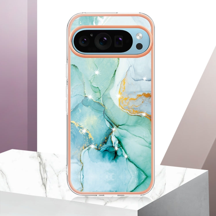 For Google Pixel 9 Pro XL Electroplating Marble Dual-side IMD Phone Case(Green 003) - Google Cases by PMC TechLife | Online Shopping South Africa | PMC TechLife | Buy Now Pay Later Mobicred