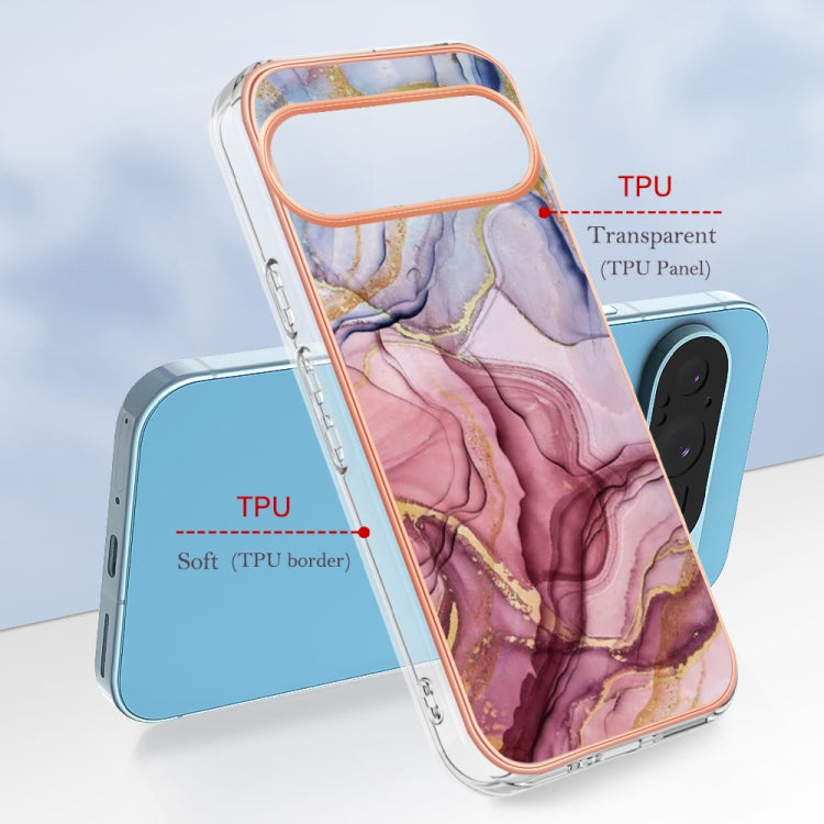 For Google Pixel 9 Pro XL Electroplating Marble Dual-side IMD Phone Case(Rose Red 014) - Google Cases by PMC Jewellery | Online Shopping South Africa | PMC Jewellery | Buy Now Pay Later Mobicred