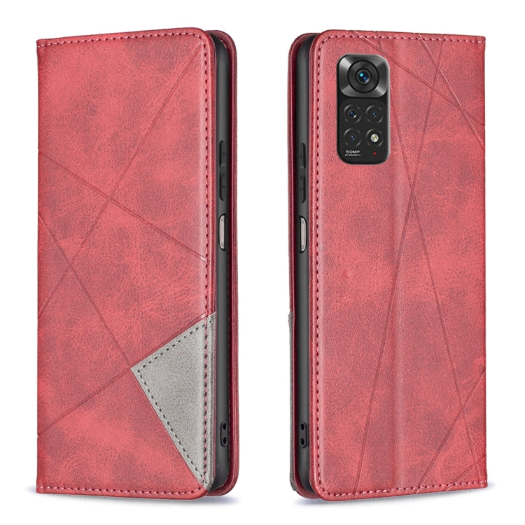 For Xiaomi Redmi Note 12S 4G / Note 11  Rhombus Texture Magnetic Leather Phone Case(Red) - Xiaomi Cases by PMC TechLife | Online Shopping South Africa | PMC TechLife | Buy Now Pay Later Mobicred