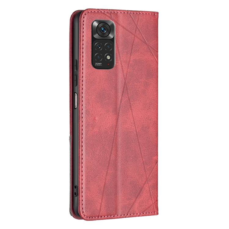 For Xiaomi Redmi Note 12S 4G / Note 11  Rhombus Texture Magnetic Leather Phone Case(Red) - Xiaomi Cases by PMC TechLife | Online Shopping South Africa | PMC TechLife | Buy Now Pay Later Mobicred