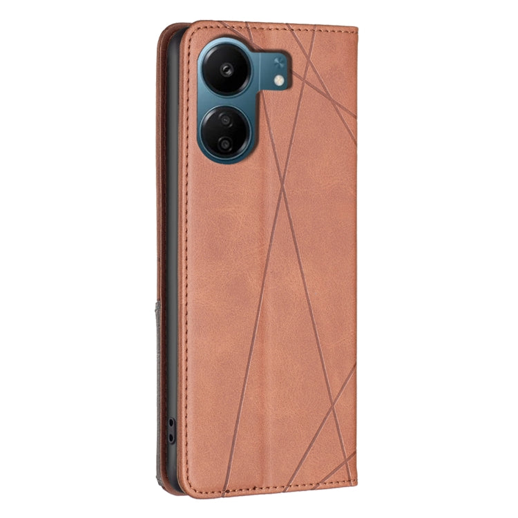 For Xiaomi Redmi 13C Rhombus Texture Magnetic Leather Phone Case(Brown) - 13C Cases by PMC Jewellery | Online Shopping South Africa | PMC Jewellery | Buy Now Pay Later Mobicred