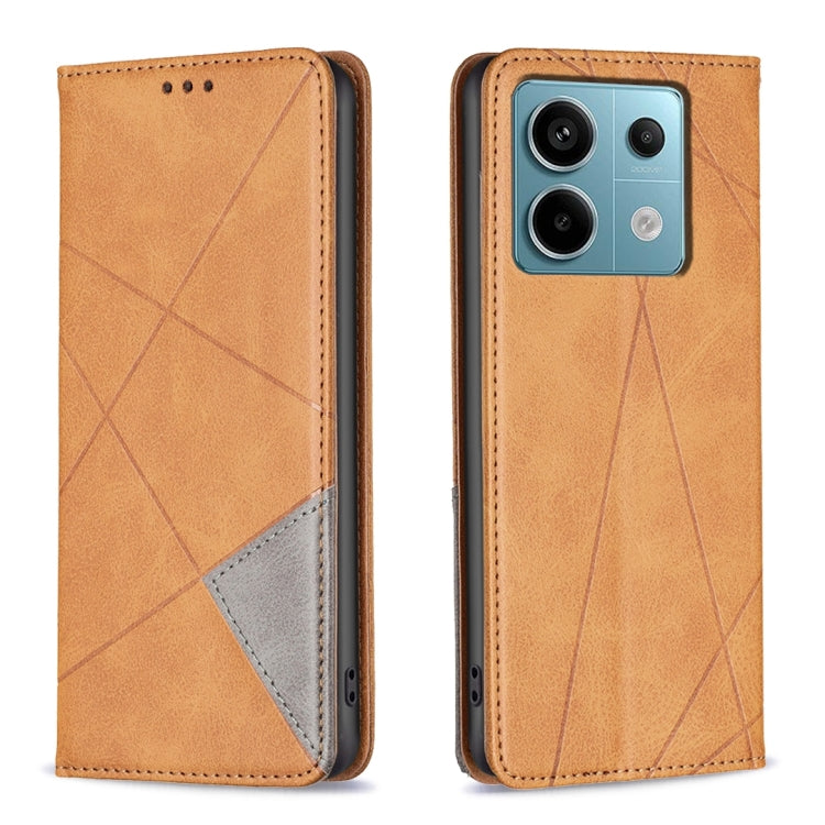 For Xiaomi Poco M6 Pro 4G Rhombus Texture Magnetic Leather Phone Case(Yellow) - free shipping - PMC TechLife - Order now!