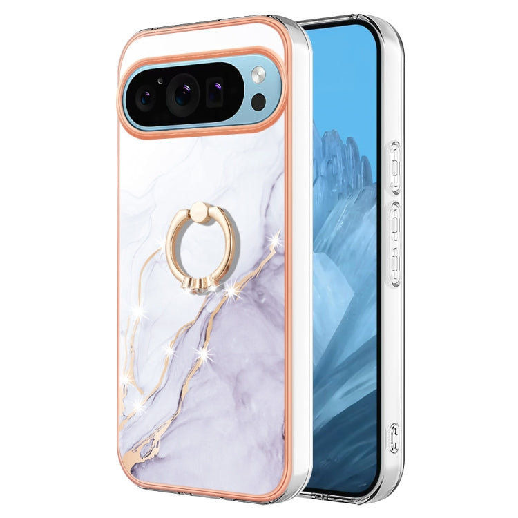 For Google Pixel 9 / 9 Pro Electroplating Marble IMD TPU Phone Case with Ring Holder(White 006) - Google Cases by PMC Jewellery | Online Shopping South Africa | PMC Jewellery | Buy Now Pay Later Mobicred