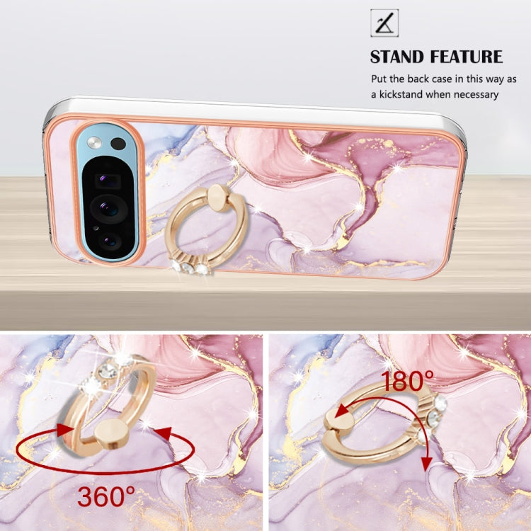 For Google Pixel 9 / 9 Pro Electroplating Marble IMD TPU Phone Case with Ring Holder(Rose Gold 005) - Google Cases by PMC Jewellery | Online Shopping South Africa | PMC Jewellery | Buy Now Pay Later Mobicred