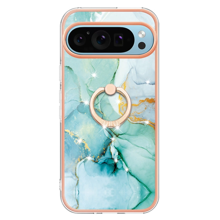 For Google Pixel 9 Pro XL Electroplating Marble IMD TPU Phone Case with Ring Holder(Green 003) - Google Cases by PMC Jewellery | Online Shopping South Africa | PMC Jewellery | Buy Now Pay Later Mobicred