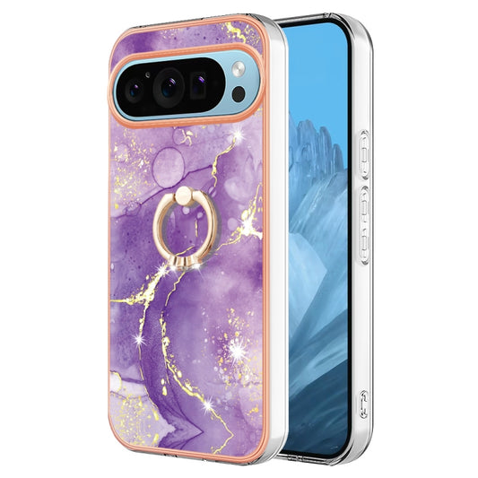 For Google Pixel 9 Pro XL Electroplating Marble IMD TPU Phone Case with Ring Holder(Purple 002) - Google Cases by PMC Jewellery | Online Shopping South Africa | PMC Jewellery | Buy Now Pay Later Mobicred