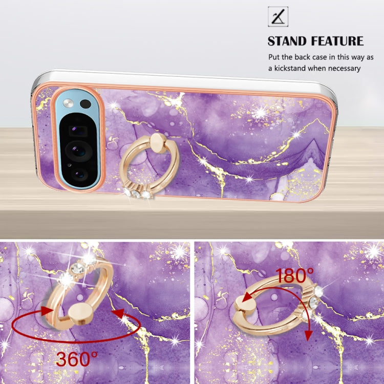 For Google Pixel 9 Pro XL Electroplating Marble IMD TPU Phone Case with Ring Holder(Purple 002) - Google Cases by PMC Jewellery | Online Shopping South Africa | PMC Jewellery | Buy Now Pay Later Mobicred