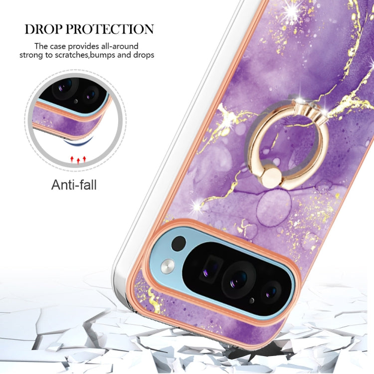 For Google Pixel 9 Pro XL Electroplating Marble IMD TPU Phone Case with Ring Holder(Purple 002) - Google Cases by PMC TechLife | Online Shopping South Africa | PMC TechLife | Buy Now Pay Later Mobicred