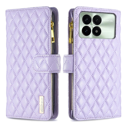 For Xiaomi Redmi K70 / K70 Pro Diamond Lattice Zipper Wallet Leather Flip Phone Case(Purple) - K70 Pro Cases by PMC Jewellery | Online Shopping South Africa | PMC Jewellery | Buy Now Pay Later Mobicred