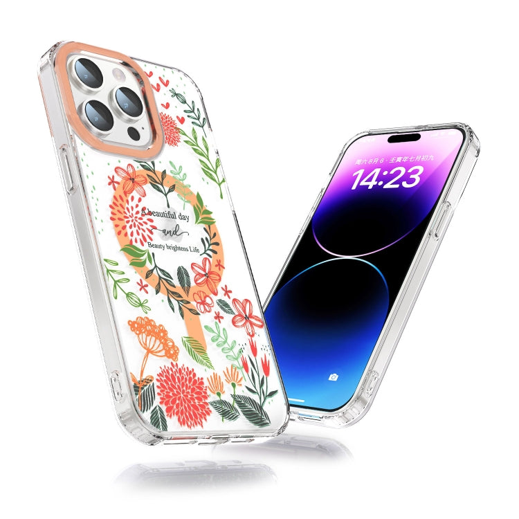 For iPhone 15 Pro MagSafe Magnetic TPU Phone Case(Red Flowers and Green Leaves) - iPhone 15 Pro Cases by PMC Jewellery | Online Shopping South Africa | PMC Jewellery