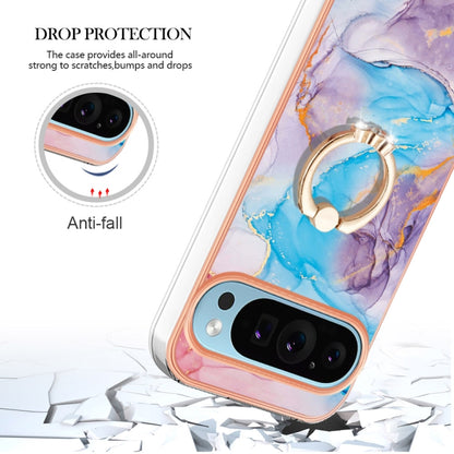 For Google Pixel 9 Pro XL Electroplating IMD TPU Phone Case with Ring(Blue Marble) - Google Cases by PMC Jewellery | Online Shopping South Africa | PMC Jewellery | Buy Now Pay Later Mobicred