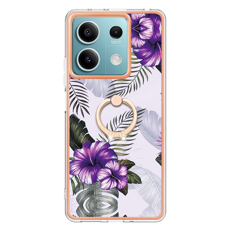 For Xiaomi Redmi Note 13 5G Global Electroplating IMD TPU Phone Case with Ring(Purple Flower) - Note 13 Cases by PMC Jewellery | Online Shopping South Africa | PMC Jewellery | Buy Now Pay Later Mobicred