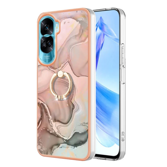 For Honor 90 Lite 5G Electroplating Marble Dual-side IMD Phone Case with Ring(Rose Gold 015) - Honor Cases by PMC Jewellery | Online Shopping South Africa | PMC Jewellery