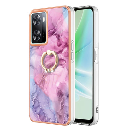 For OPPO A57 4G/A77 5G Taiwan/K10 5G Global Electroplating Marble Dual-side IMD Phone Case with Ring(Pink 013) - OPPO Cases by PMC Jewellery | Online Shopping South Africa | PMC Jewellery