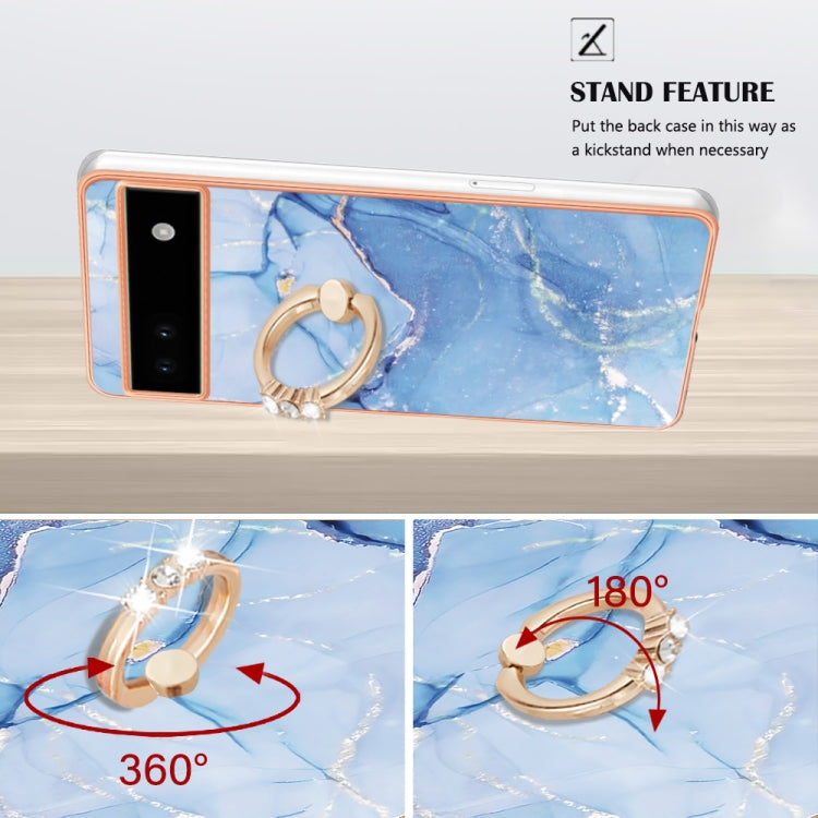 For Google Pixel 6a Electroplating Marble Dual-side IMD Phone Case with Ring(Blue 018) - free shipping - PMC TechLife - Order now!