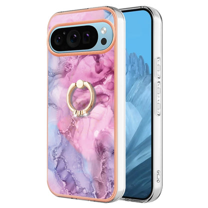 For Google Pixel 9 / 9 Pro Electroplating Marble Dual-side IMD Phone Case with Ring(Pink 013) - Google Cases by PMC Jewellery | Online Shopping South Africa | PMC Jewellery | Buy Now Pay Later Mobicred